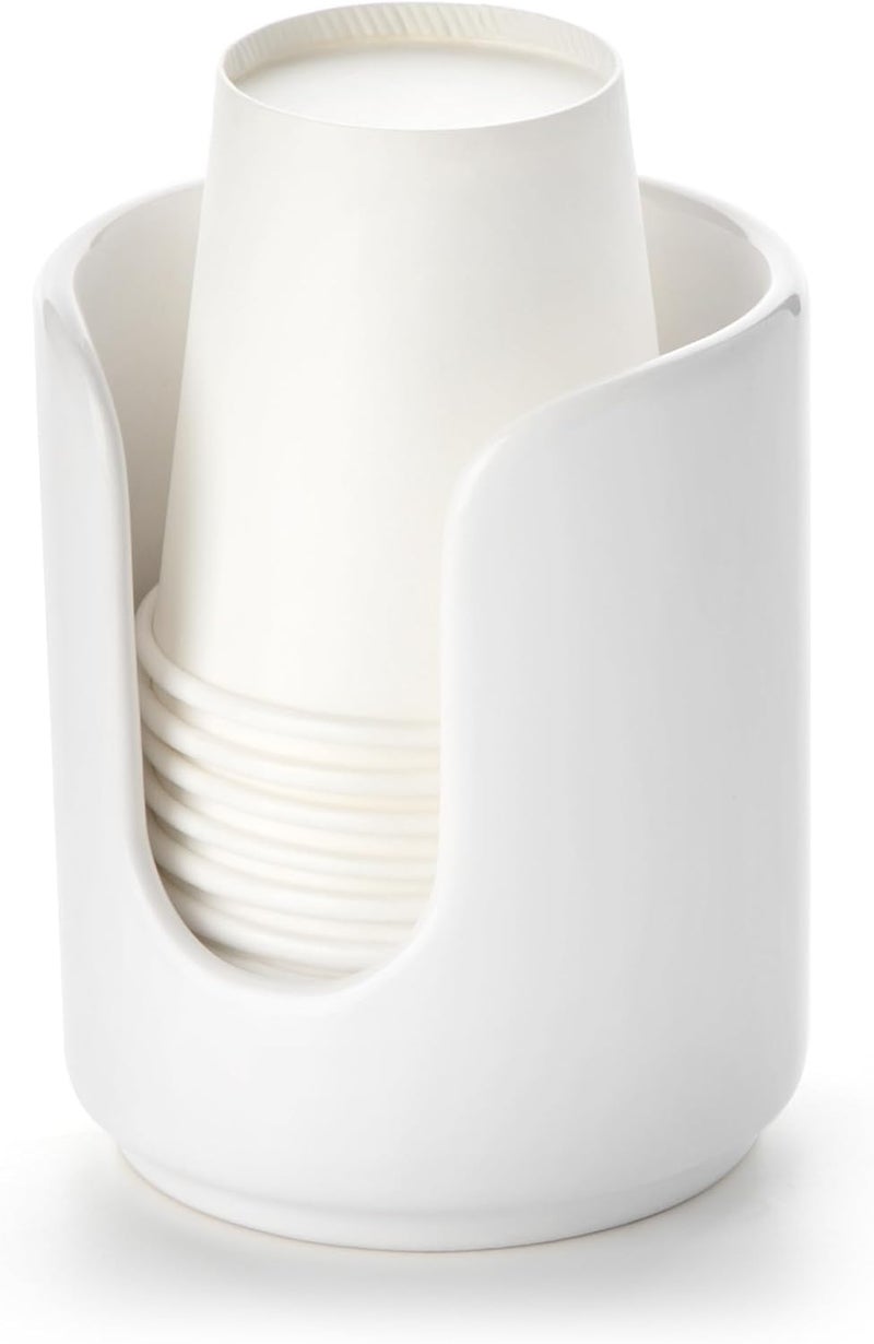 Viosuniu 3 oz Original Ceramic Bathroom Cup Dispenser with 5 PLA Paper Cups, Bathroom Essential Accessories for Mouthwash Holder on Vanity Countertops (1 Pack, White) - Image 1